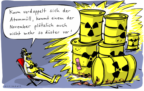 Cartoon: Atommüll (medium) by kittihawk tagged kittihawk,2014,atommüll,verdoppelt,november,düster,fässer,beschädigt,leck,sonnen,herbst,dunkle,jahreszeit,kittihawk,2014,atommüll,verdoppelt,november,düster,fässer,beschädigt,leck,sonnen,herbst,dunkle,jahreszeit