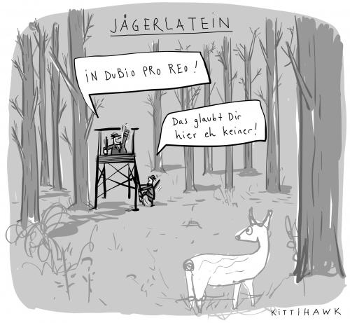 Cartoon: jägerlatein (medium) by kittihawk tagged jagd,jägerlatein,angeklagter,in,dubio,pro,reo,jagd,jägerlatein,angeklagter,in,dubio,pro,reo,glauben,gesetz,wald,jäger