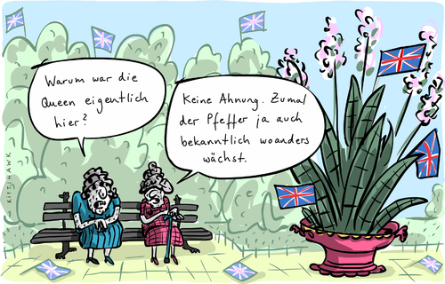 Cartoon: Queen im Pfeffer (medium) by kittihawk tagged kittihawk,2015,queen,elisabeth,deutschland,besuch,warum,hier,pfeffer,woanders,wächst,omas,park,grün,flagge,großbritannien,parkbank,pause,vorbei,kittihawk,2015,queen,elisabeth,deutschland,besuch,warum,hier,pfeffer,woanders,wächst,omas,park,grün,flagge,großbritannien,parkbank,pause,vorbei