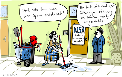 Cartoon: Spion NSA (medium) by kittihawk tagged kittihawk,2014,nsa,untersuchungsausschuss,spion,bnd,mitarbeiter,daten,sicherheit,handy,enttarnt,geheimdienste,ausspähaktion,sitzung,rumgespielt,entdeckt,kittihawk,2014,nsa,untersuchungsausschuss,spion,bnd,mitarbeiter,daten,sicherheit,handy,enttarnt,geheimdienste,ausspähaktion,sitzung,rumgespielt,entdeckt