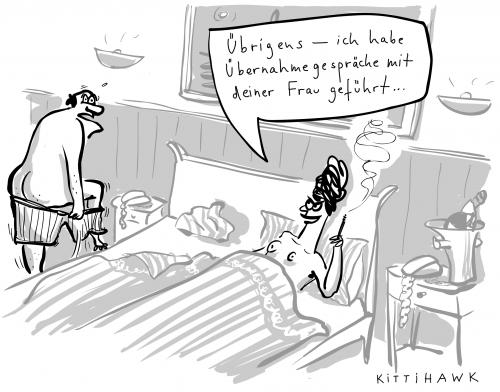 Cartoon: übernahme (medium) by kittihawk tagged übernahme,geliebte,gespräche