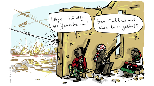 Cartoon: waffenruhe (medium) by kittihawk tagged waffen,ruhe,libyen,gaddafi,un,resolution,flugverbot,zone,kittihawk,waffen,ruhe,libyen,gaddafi,un,resolution,flugverbot,zone