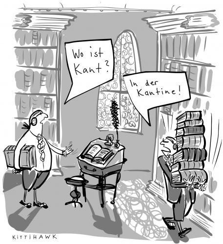 Cartoon: wo ist kant? (medium) by kittihawk tagged bibliothek,lehre,leere,essen,bibliothek,bücher,immanuel,kant,literatur,klassik,roman,geschichten,schriftsteller,lehre,leere,essen,kantine,pause,ernähren