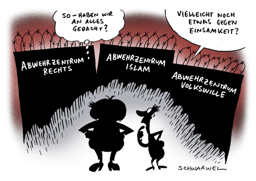 Cartoon: Abwehrzentrum rechts (medium) by Schwarwel tagged rechts,gewalt,gewalttat,verbrechen,vergehen,rechtsextremismus,rechte,organisation,abwehrzentrum,merkel,angele,angie,daten,datenerfassung,nationalsozialismus,rechtsextrem,karikatur,schwarwel,islam,einsamkeit,volk,volkswille,rechts,gewalt,gewalttat,verbrechen,vergehen,rechtsextremismus,stammtisch,terror,nazi,verdeckt,adolf hitler,nazis,adolf,hitler