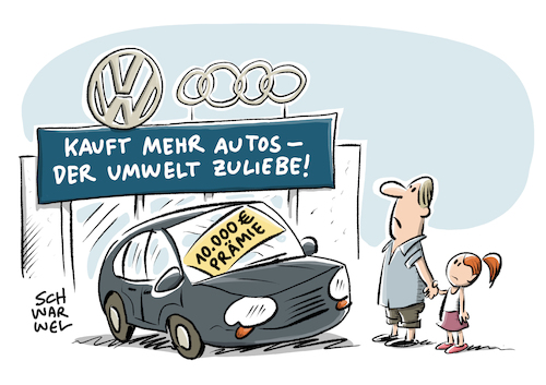 Cartoon: Abwrackprämie für alte Diesel (medium) by Schwarwel tagged abgasskandal,abgas,skandal,abgasaffäre,dieseskandal,dieselaffäre,diese,auto,wagen,fahrzeug,kfz,autobauer,automobil,automobilhersteller,abwrackprämie,prämie,autokonzern,vw,volkswagen,audi,umweltprämie,umwelt,natur,umweltzerstörung,klima,klimakatastrophe,porsche,daimler,mercedes,umtauschprämie,dieselfahrzeug,dieselfahrzeuge,umstiegsprämie,fahrverbot,schadstoffe,abgasa,abgasnorm,abgasmanipulation,manipulation,betrug,dieselmotoren,motor,elektroauto,elektromobilität,karikatur,schwarwel,abgasskandal,abgas,skandal,abgasaffäre,dieseskandal,dieselaffäre,diese,auto,wagen,fahrzeug,kfz,autobauer,automobil,automobilhersteller,abwrackprämie,prämie,autokonzern,vw,volkswagen,audi,umweltprämie,umwelt,natur,umweltzerstörung,klima,klimakatastrophe,porsche,daimler,mercedes,umtauschprämie,dieselfahrzeug,dieselfahrzeuge,umstiegsprämie,fahrverbot,schadstoffe,abgasa,abgasnorm,abgasmanipulation,manipulation,betrug,dieselmotoren,motor,elektroauto,elektromobilität,karikatur,schwarwel