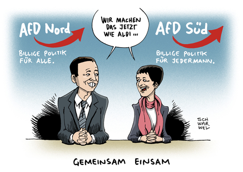 Cartoon: AfD Lucke Petry (medium) by Schwarwel tagged afd,lucke,petry,partei,alternative,für,deutschland,streit,karikatur,schwarwel,trennung,politik,spitze,parteispitze,zusammenarbeit,afd,lucke,petry,partei,alternative,für,deutschland,streit,karikatur,schwarwel,trennung,politik,spitze,parteispitze,zusammenarbeit