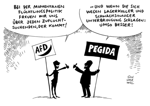 Cartoon: AfD Pegida Flüchtlingspolitik (medium) by Schwarwel tagged schwarwel,karikatur,gewalt,terror,krieg,syrien,asylsuchende,asyl,flüchtlinge,angstdebatte,debatte,angst,rechts,nazis,nazi,partei,flüchtlingspolitik,pegida,afd,afd,pegida,flüchtlingspolitik,partei,nazi,nazis,rechts,angst,debatte,angstdebatte,flüchtlinge,asyl,asylsuchende,syrien,krieg,terror,gewalt,karikatur,schwarwel