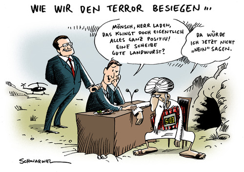 Cartoon: Afghanistan-Karikatur (medium) by Schwarwel tagged afghanistan,verteidigungsminister,zu,guttenberg,talkmaster,jbk,dienstreise,karikatur,schwarwel,afghanistan,verteidigungsminister,guttenberg,talkmaster,jbk,dienstreise,terror,anschlag,terroristen,terrorismus