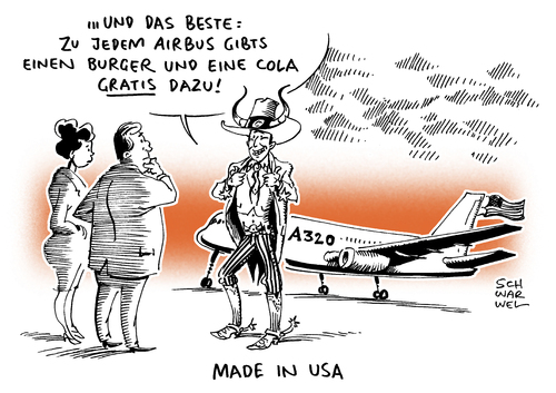 Cartoon: Airbus erstes Werk in den USA (medium) by Schwarwel tagged airbus,flugzeugbauer,eröffnet,erstes,werk,in,den,usa,karikatur,schwarwel,made,us,burger,cola,airbus,flugzeugbauer,eröffnet,erstes,werk,in,den,usa,karikatur,schwarwel,made,us,burger,cola