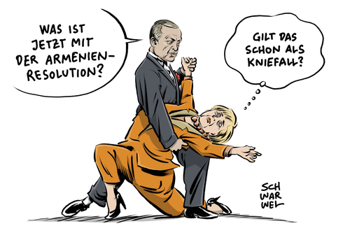 Cartoon: Armenien Resolution (medium) by Schwarwel tagged bundesregierung,armenien,resolution,distanzierung,deutschland,merkel,erdogan,türkei,bundestag,massaker,völkermord,is,islamischer,staat,bundeswehr,soldaten,ankara,luftwaffenstützpunkt,incirlik,karikatur,schwarwel,bundesregierung,armenien,resolution,distanzierung,deutschland,merkel,erdogan,türkei,bundestag,massaker,völkermord,is,islamischer,staat,bundeswehr,soldaten,ankara,luftwaffenstützpunkt,incirlik,karikatur,schwarwel