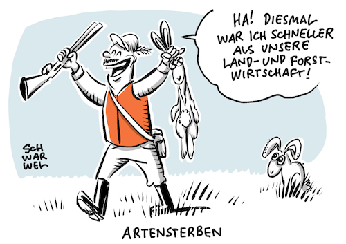 Cartoon: Artensterben (medium) by Schwarwel tagged artensterben,tier,tiere,feldhase,hase,iltis,feldhamster,hamster,landwirtschaft,forstwirtschaft,bedrohte,tierarten,artenschutz,säugetiere,aussterben,rote,liste,tierbestände,cartoon,karikatur,schwarwel,artensterben,tier,tiere,feldhase,hase,iltis,feldhamster,hamster,landwirtschaft,forstwirtschaft,bedrohte,tierarten,artenschutz,säugetiere,aussterben,rote,liste,tierbestände,cartoon,karikatur,schwarwel