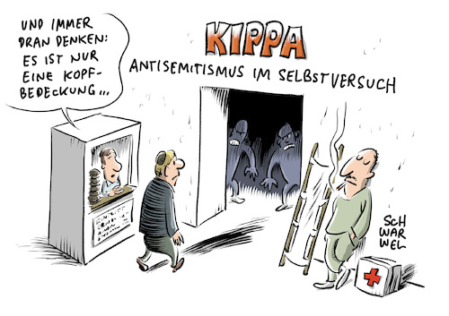 Cartoon: Attacke gegen Mann mit Kippa (medium) by Schwarwel tagged antisemitismus,antisemit,antisemitisch,rechtsextrem,rechtsextremismus,rechtspopulismus,rechtspopulisten,rechtspopulistisch,rassenhass,rassist,rassismus,rechts,nazi,nazis,nonazis,judenhass,jude,juden,judenstern,kippa,religion,judentum,israel,israeli,angriff,attacke,anschlag,terror,gewalt,syrer,syrien,araber,muslime,moschee,moscheen,hass,ausländer,religiös,muslimischer,cartoon,karikatur,schwarwel,antisemitismus,antisemit,antisemitisch,rechtsextrem,rechtsextremismus,rechtspopulismus,rechtspopulisten,rechtspopulistisch,rassenhass,rassist,rassismus,rechts,nazi,nazis,nonazis,judenhass,jude,juden,judenstern,kippa,religion,judentum,israel,israeli,angriff,attacke,anschlag,terror,gewalt,syrer,syrien,araber,muslime,moschee,moscheen,hass,ausländer,religiös,muslimischer,cartoon,karikatur,schwarwel