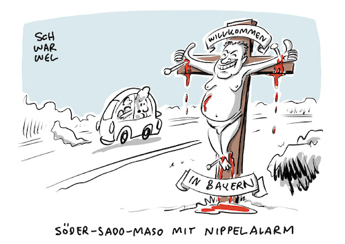 Cartoon: Bayern Kruzifix Behörden (medium) by Schwarwel tagged bayern,kruzifix,kreuz,religion,söder,csu,partei,christlich,sozial,glaube,gott,bibel,jesus,behörde,behörden,staatsbehörden,religiös,staat,kirche,staatsverwaltung,religiöse,symbole,christentum,neutralitätsgebot,identität,schule,schulen,gerichtssaal,gerichtssäle,katholik,cartoon,karikatur,schwarwel,bayern,kruzifix,kreuz,religion,söder,csu,partei,christlich,sozial,glaube,gott,bibel,jesus,behörde,behörden,staatsbehörden,religiös,staat,kirche,staatsverwaltung,religiöse,symbole,christentum,neutralitätsgebot,identität,schule,schulen,gerichtssaal,gerichtssäle,katholik,cartoon,karikatur,schwarwel