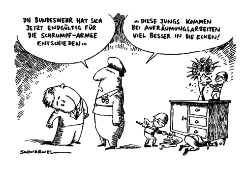Cartoon: Bundeswehr erwägt Schrumpfarmee (medium) by Schwarwel tagged bundeswehr,armee,schrumpfarmee,politik,soldat,minister,politiker,karikatur,schwarwel