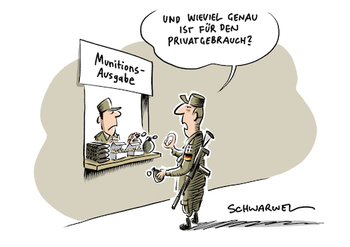 Cartoon: Bundeswehr vermisst Munition (medium) by Schwarwel tagged bundeswehr,armee,heer,soldat,soldaten,von,der,leyen,akk,kramp,karrenbauer,verteidigungsministerin,krieg,frieden,waffen,gewalt,militär,militäreinsatz,rechtsextremismus,rechtsextrem,anschlag,terror,munition,schuss,eliteeinheit,ksk,sprengstoff,sicherheitsorgane,rechtsradikal,nazi,nazis,neonazis,rechtsextreme,netzwerke,attentat,cartoon,karikatur,schwarwel,bundeswehr,armee,heer,soldat,soldaten,von,der,leyen,akk,kramp,karrenbauer,verteidigungsministerin,krieg,frieden,waffen,gewalt,militär,militäreinsatz,rechtsextremismus,rechtsextrem,anschlag,terror,munition,schuss,eliteeinheit,ksk,sprengstoff,sicherheitsorgane,rechtsradikal,nazi,nazis,neonazis,rechtsextreme,netzwerke,attentat,cartoon,karikatur,schwarwel