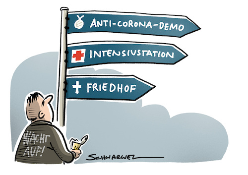 Cartoon: Corona und Demonstrationen (medium) by Schwarwel tagged corona,coronavirus,covid19,pandemie,epidemie,virus,virologe,drosten,wuhan,china,seuche,grippe,pest,medikament,tod,tot,sterben,virusinfektion,flattenthecurve,stayhome,stayathome,shutdown,lockdown,lockerungen,quarantäne,homeoffice,coronapartys,rki,impfstoff,impfzwang,abstand,abstandsregeln,mundschutz,maske,maskenpflicht,schutzmaske,ffp3,ausgangsbeschränkungen,wirtschaftskrise,coronakrise,sars,socialdistancing,cartoon,karikatur,schwarwel,robert,koch,institut,infektion,infektionsschutz,coronaapp,infektionskette,infektionsketten,gesundheitsämter,demo,demonstration,verschwörungstheorie,verschwörungstheoretiker,friedhof,ansteckung,krankenhaus,intensivstation,corona,coronavirus,covid19,pandemie,epidemie,virus,virologe,drosten,wuhan,china,seuche,grippe,pest,medikament,tod,tot,sterben,virusinfektion,flattenthecurve,stayhome,stayathome,shutdown,lockdown,lockerungen,quarantäne,homeoffice,coronapartys,rki,impfstoff,impfzwang,abstand,abstandsregeln,mundschutz,maske,maskenpflicht,schutzmaske,ffp3,ausgangsbeschränkungen,wirtschaftskrise,coronakrise,sars,socialdistancing,cartoon,karikatur,schwarwel,robert,koch,institut,infektion,infektionsschutz,coronaapp,infektionskette,infektionsketten,gesundheitsämter,demo,demonstration,verschwörungstheorie,verschwörungstheoretiker,friedhof,ansteckung,krankenhaus,intensivstation