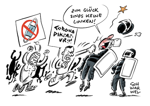 Cartoon: Coronadiktatur Demo Polizei (medium) by Schwarwel tagged covid19,corona,pandemie,coronavirus,virus,coronadiktatur,impfgegner,coronaleugner,anticoronademo,querdenker,querdenken,rechtsextremisten,verschwörungsideologie,schwurbler,hass,gewalt,aluhut,reichsbürger,coronamassnahmen,impfzwang,impfpflicht,spaziergang,spaziergänger,versammlung,kontaktbeschränkung,maskenpflicht,abstandsregeln,schutzmaske,ffp2,terror,angst,wutbürger,angriff,polizisten,linksextremismus,cartoon,karikatur,schwarwel,covid19,corona,pandemie,coronavirus,virus,coronadiktatur,impfgegner,coronaleugner,anticoronademo,querdenker,querdenken,rechtsextremisten,verschwörungsideologie,schwurbler,hass,gewalt,aluhut,reichsbürger,coronamassnahmen,impfzwang,impfpflicht,spaziergang,spaziergänger,versammlung,kontaktbeschränkung,maskenpflicht,abstandsregeln,schutzmaske,ffp2,terror,angst,wutbürger,angriff,polizisten,linksextremismus,cartoon,karikatur,schwarwel