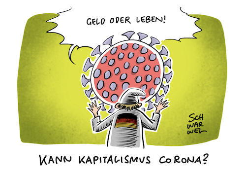 Cartoon: Coronavirus Existenzangst (medium) by Schwarwel tagged corona,coronavirus,pandemie,epidemie,virus,virusinfektion,öffentliches,leben,klopapier,hamsterkäufe,flattingthecurve,flatting,the,curve,covid19,eindämmung,shutdown,notstand,schließung,schulen,geschäfte,kindergarten,quarantäne,homeoffice,coronakrise,krankenhäuser,krankenhaus,pflegekräfte,ärzte,gefahr,angst,panik,coronapartys,robert,koch,institut,virologe,infektion,infektionen,verbreitung,risikogruppe,krank,krankheit,erkrankung,gesundheit,gesundheitsamt,hospitäler,impfung,impfstoff,cartoon,karikatur,schwarwel,prepper,ausgangssperre,wirtschaft,finanzen,existenzangst,bedingungsloses,grundeinkommen,einkommen,lohn,gehalt,honorar,geld,geldverdienen,bürokratie,förderung,förderprogramme,förderprogramm,arm,armut,corona,coronavirus,pandemie,epidemie,virus,virusinfektion,öffentliches,leben,klopapier,hamsterkäufe,flattingthecurve,flatting,the,curve,covid19,eindämmung,shutdown,notstand,schließung,schulen,geschäfte,kindergarten,quarantäne,homeoffice,coronakrise,krankenhäuser,krankenhaus,pflegekräfte,ärzte,gefahr,angst,panik,coronapartys,robert,koch,institut,virologe,infektion,infektionen,verbreitung,risikogruppe,krank,krankheit,erkrankung,gesundheit,gesundheitsamt,hospitäler,impfung,impfstoff,cartoon,karikatur,schwarwel,prepper,ausgangssperre,wirtschaft,finanzen,existenzangst,bedingungsloses,grundeinkommen,einkommen,lohn,gehalt,honorar,geld,geldverdienen,bürokratie,förderung,förderprogramme,förderprogramm,arm,armut