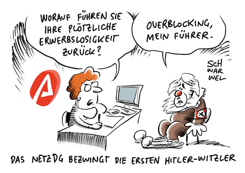 Cartoon: Debatte um das NetzDG (medium) by Schwarwel tagged netzdg,debatte,gagschreiber,satirezeitschriften,satire,humor,zeitschrift,zeitung,magazin,medien,presse,gag,witz,witze,satirisch,satiriker,von,storch,tweet,twitter,post,posting,soziale,netzwerke,social,media,www,world,wide,web,netzwerk,netzwerkdurchsetzungsgesetz,online,overblocking,account,accounts,sperren,sperrung,hass,hetze,hasskommentare,rechtsextrem,rechtsextremismus,nazi,nazis,populismus,populistisch,clown,zensuropfer,opfer,meinungsfreiheit,freiheit,sophie,passmann,blogger,titanic,flüchtlinge,geflüchtete,flüchtlingskrise,gesetz,afd,weidel,rechtswidrig,rechtswidrige,inhalte,karikatur,schwarwel,netzdg,debatte,gagschreiber,satirezeitschriften,satire,humor,zeitschrift,zeitung,magazin,medien,presse,gag,witz,witze,satirisch,satiriker,von,storch,tweet,twitter,post,posting,soziale,netzwerke,social,media,www,world,wide,web,netzwerk,netzwerkdurchsetzungsgesetz,online,overblocking,account,accounts,sperren,sperrung,hass,hetze,hasskommentare,rechtsextrem,rechtsextremismus,nazi,nazis,populismus,populistisch,clown,zensuropfer,opfer,meinungsfreiheit,freiheit,sophie,passmann,blogger,titanic,flüchtlinge,geflüchtete,flüchtlingskrise,gesetz,afd,weidel,rechtswidrig,rechtswidrige,inhalte,karikatur,schwarwel