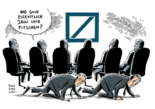 Cartoon: Deutsche Bank Jain Fitschen (medium) by Schwarwel tagged deutsche,bank,db,führung,jain,fitschen,kursanstieg,kurs,börse,aktien,rücktritt,führungsspitze,chefs,karikatur,schwarwel,deutsche,bank,db,führung,jain,fitschen,kursanstieg,kurs,börse,aktien,rücktritt,führungsspitze,chefs,karikatur,schwarwel