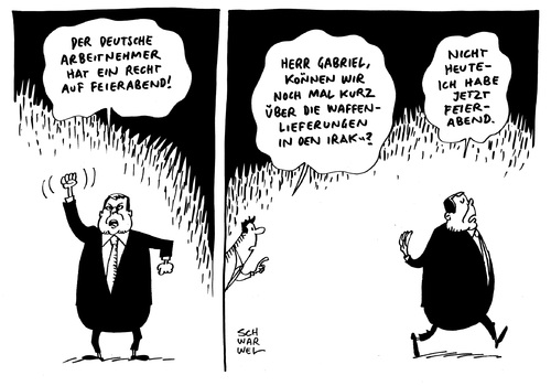 Cartoon: Deutsche Waffenlieferungen (medium) by Schwarwel tagged deutsche,waffenlieferung,waffen,spd,spitze,recht,feierabend,sigmar,gabriel,wirtschaftsminister,pflicht,irak,arbeitnehmer,karikatur,schwarwel,deutsche,waffenlieferung,waffen,spd,spitze,recht,feierabend,sigmar,gabriel,wirtschaftsminister,pflicht,irak,arbeitnehmer,karikatur,schwarwel