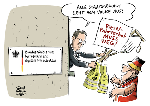 Cartoon: Dieselfahrverbote (medium) by Schwarwel tagged dieselfahrverbot,dieselskandal,abgasskandal,fahrverbot,städte,innenstädte,verkehrsminister,scheuer,widerstand,umwelt,umweltschutz,natur,naturschutz,klima,klimawandel,klimagegner,wutbürger,gelbwesten,gelbewesten,cartoon,karikatur,schwarwel,dieselfahrverbot,dieselskandal,abgasskandal,fahrverbot,städte,innenstädte,verkehrsminister,scheuer,widerstand,umwelt,umweltschutz,natur,naturschutz,klima,klimawandel,klimagegner,wutbürger,gelbwesten,gelbewesten,cartoon,karikatur,schwarwel