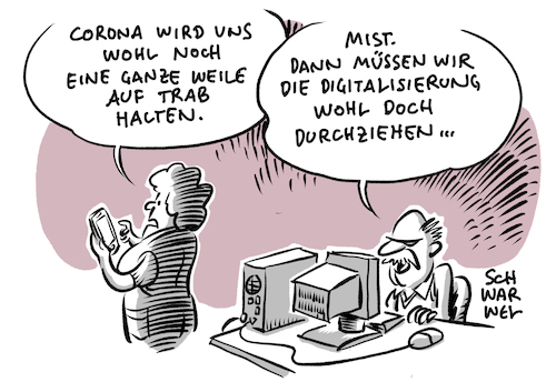 Cartoon: Digitalisierung in der Pandemie (medium) by Schwarwel tagged corona,coronapandemie,pandemie,covid19,digitalisierung,digital,online,zoom,teams,fortschritt,internet,wlan,videokonferenzen,computer,mac,pc,ipad,cartoon,karikatur,schwarwel,corona,coronapandemie,pandemie,covid19,digitalisierung,digital,online,zoom,teams,fortschritt,internet,wlan,videokonferenzen,computer,mac,pc,ipad,cartoon,karikatur,schwarwel