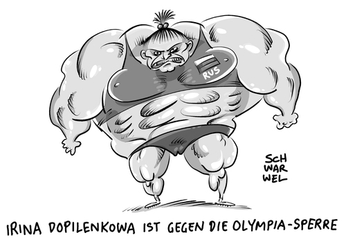 Cartoon: Doping Olympische Spiele in Rio (medium) by Schwarwel tagged doping,olympische,spiele,olympia,russland,sperre,karikatur,schwarwel,dopilenkowa,doping,olympische,spiele,olympia,russland,sperre,karikatur,schwarwel,dopilenkowa