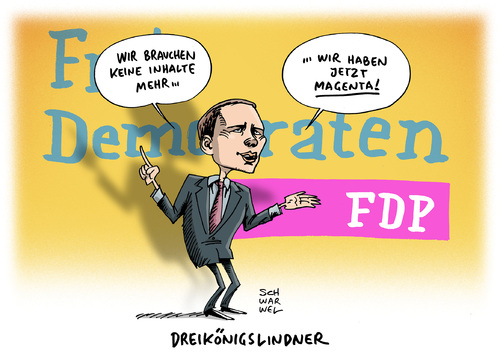 Cartoon: Dreikönigstreffen FDP (medium) by Schwarwel tagged dreikönigstreffen,fdp,neue,farbe,sinnsuche,partei,lindner,karikatur,schwarwel,dreikönigstreffen,fdp,neue,farbe,sinnsuche,partei,lindner,karikatur,schwarwel