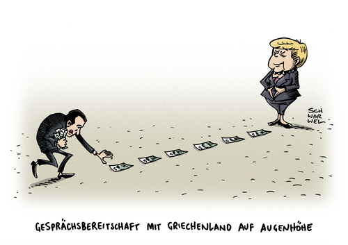 Cartoon: EU Merkel Griechenland (medium) by Schwarwel tagged eu,europäische,union,angela,merkel,dialog,griechenland,geld,wirtschaft,finanzen,außenpolitik,tsipras,karikatur,schwarwel,eu,europäische,union,angela,merkel,dialog,griechenland,geld,wirtschaft,finanzen,außenpolitik,tsipras,karikatur,schwarwel