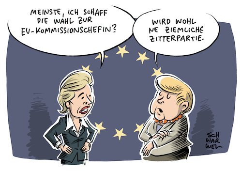 Cartoon: EU von der Leyen Merkel (medium) by Schwarwel tagged von,der,leyen,eu,kommission,vorsitz,parlament,brüssel,europäische,union,politik,politiker,politikerin,verteidigungsministerin,kommissionsvorsitz,fraktion,cdu,kommissionspräsidentin,europaparlament,nominierung,angela,merkel,bundeskanzlerin,zittern,händezittern,krank,krankheit,zitteranfall,gesundheit,gesund,cartoon,karikatur,schwarwel,von,der,leyen,eu,kommission,vorsitz,parlament,brüssel,europäische,union,politik,politiker,politikerin,verteidigungsministerin,kommissionsvorsitz,fraktion,cdu,kommissionspräsidentin,europaparlament,nominierung,angela,merkel,bundeskanzlerin,zittern,händezittern,krank,krankheit,zitteranfall,gesundheit,gesund,cartoon,karikatur,schwarwel