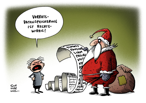 Cartoon: EuGH Vorratsdatenspeicherung (medium) by Schwarwel tagged europäischer,gerichtshof,eugh,vorratsdatenspeicherung,gutachten,daten,speicherung,weihnachtsmann,weihnachten,namen,personen,sicherheit,rechtswidrig,europäischer,gerichtshof,eugh,vorratsdatenspeicherung,gutachten,daten,speicherung,weihnachtsmann,weihnachten,namen,personen,sicherheit,rechtswidrig