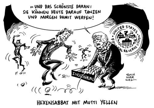 Cartoon: FED Eiertanz um Zinserhöhung (medium) by Schwarwel tagged fed,eiertanz,zinserhöhung,janet,yellen,wirtschaft,geld,finanzen,karikatur,schwarwel,fed,eiertanz,zinserhöhung,janet,yellen,wirtschaft,geld,finanzen,karikatur,schwarwel