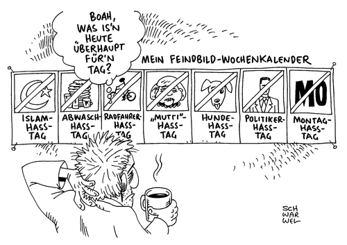 Cartoon: Feindbild Anschlag von Köln (medium) by Schwarwel tagged afd,pegida,flüchtlingspolitik,partei,nazi,nazis,rechts,angst,debatte,angstdebatte,flüchtlinge,asyl,asylsuchende,syrien,krieg,terror,gewalt,karikatur,schwarwel,attentat,anschlag,messer,köln,henriette,islam,hass,merkel,politiker,hate,mondays,montag,demonstration,leipzig,dresden,legida,hetze,afd,pegida,flüchtlingspolitik,partei,nazi,nazis,rechts,angst,debatte,angstdebatte,flüchtlinge,asyl,asylsuchende,syrien,krieg,terror,gewalt,karikatur,schwarwel,attentat,anschlag,messer,köln,henriette,islam,hass,merkel,politiker,hate,mondays,montag,demonstration,leipzig,dresden,legida,hetze