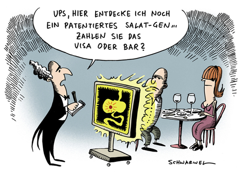 Cartoon: Gen-Patent für Pflanzen (medium) by Schwarwel tagged gen,patent,pflanzen,forschung,experiment,wissenschaft,karikatur,schwarwel