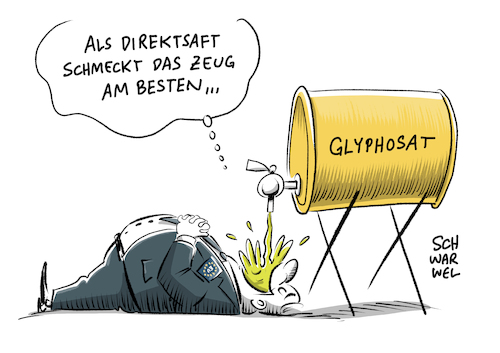 Cartoon: Glyphosat EU Zulassung (medium) by Schwarwel tagged glyphosat,eu,europäische,union,europa,zulassung,pflanzenschutzmittel,unkrautvernichtungsmittel,krebs,krebserregend,gift,pestizid,unkrautvernichter,unkraut,umwelt,umweltschutz,umweltzerstörung,landwirtschaft,monsanto,gen,genmanipuliert,bayer,herbizid,landwirtschaftsministerium,umweltministerium,umweltschützer,umweltschutzorganisation,karikatur,schwarwel,glyphosat,eu,europäische,union,europa,zulassung,pflanzenschutzmittel,unkrautvernichtungsmittel,krebs,krebserregend,gift,pestizid,unkrautvernichter,unkraut,umwelt,umweltschutz,umweltzerstörung,landwirtschaft,monsanto,gen,genmanipuliert,bayer,herbizid,landwirtschaftsministerium,umweltministerium,umweltschützer,umweltschutzorganisation,karikatur,schwarwel