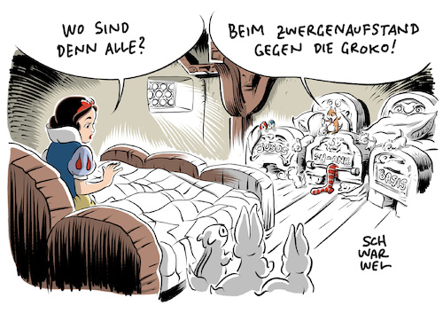 Cartoon: GroKo Zwergenaufstand SPD (medium) by Schwarwel tagged schneewittchen,und,die,zwerge,märchen,märchenwald,gebrüder,grimm,groko,nogroko,zwergenaufstand,spd,martin,schulz,csu,dobrindt,regierungsbildung,merkel,seehofer,cdu,union,partei,parteien,politik,deutschland,bundestagswahl,2017,wahl,wahlen,wähler,grokoe,koalition,sondierung,sondierungen,sondierungsgespräche,landesparteitag,parteitag,regierungsbündnis,sonderparteitag,koalitionsverhandlungen,söder,demokratie,sozialdemokratie,sozialdemokratisch,sondierungspapier,karikatur,schwarwel,schneewittchen,und,die,zwerge,märchen,märchenwald,gebrüder,grimm,groko,nogroko,zwergenaufstand,spd,martin,schulz,csu,dobrindt,regierungsbildung,merkel,seehofer,cdu,union,partei,parteien,politik,deutschland,bundestagswahl,2017,wahl,wahlen,wähler,grokoe,koalition,sondierung,sondierungen,sondierungsgespräche,landesparteitag,parteitag,regierungsbündnis,sonderparteitag,koalitionsverhandlungen,söder,demokratie,sozialdemokratie,sozialdemokratisch,sondierungspapier,karikatur,schwarwel