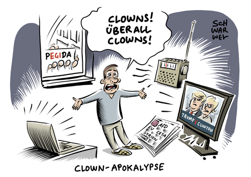 Cartoon: Grusel Clowns (medium) by Schwarwel tagged grusel,clowns,clown,hype,us,usa,amerika,deutschland,halloween,europa,clinton,pegida,trump,afd,alternative,für,syrien,krieg,hass,terror,wutbürger,politik,flüchtlinge,geflüchtete,wahl,präsidentschaftswahl,präsidentschaftskandidat,ttip,ceta,karikatur,schwarwel,horror,grusel,clowns,clown,hype,us,usa,amerika,deutschland,halloween,europa,clinton,pegida,trump,afd,alternative,für,syrien,krieg,hass,terror,wutbürger,politik,flüchtlinge,geflüchtete,wahl,präsidentschaftswahl,präsidentschaftskandidat,ttip,ceta,karikatur,schwarwel,horror