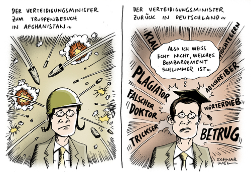 Cartoon: Guttenberg unter Beschuss (medium) by Schwarwel tagged guttenberg,verteidigung,verteidigungsminister,minister,armee,soldat,deutschland,afghanistan,truppe,krieg,bundeswehr,plagiat,doktorarbeit,betrug,gericht,doktor,titel,arbeit,uni,universiät,karikatur,schwarwel,guttenberg,minister,deutschland,politik,verteidigungsminister,doktorarbeit,aalglatt,doktor,doktortitel,universität,urheber,betrug,plagiat