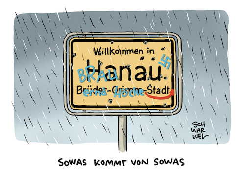 Cartoon: Hanau Anschlag Rechtsterrorismus (medium) by Schwarwel tagged hanau,anschlag,terroranschlag,mord,tod,tot,schießerei,rechtsterrorismus,rechter,terror,rechtsextremismus,rechtsextremist,einzeltäter,rassismus,rassisten,rassistisch,verschwörungstheorien,attentat,attentäter,fremdenfeindlichkeit,ausländerfeindlichkeit,migration,migrationshintergrund,rassistischer,bekennerschreiben,nazi,nazis,neonazis,nonazis,afd,noafd,höcke,gauland,weidel,vogelschiss,wir,werden,sie,jagen,cartoon,karikatur,schwarwel,hanau,anschlag,terroranschlag,mord,tod,tot,schießerei,rechtsterrorismus,rechter,terror,rechtsextremismus,rechtsextremist,einzeltäter,rassismus,rassisten,rassistisch,verschwörungstheorien,attentat,attentäter,fremdenfeindlichkeit,ausländerfeindlichkeit,migration,migrationshintergrund,rassistischer,bekennerschreiben,nazi,nazis,neonazis,nonazis,afd,noafd,höcke,gauland,weidel,vogelschiss,wir,werden,sie,jagen,cartoon,karikatur,schwarwel