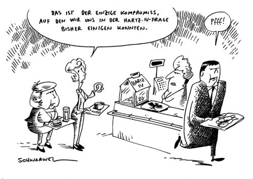 Cartoon: Hartz IV (medium) by Schwarwel tagged hartz,iv,angela,merkel,angie,kompromiss,einigung,streit,partei,regierung,deutschland,karikatur,schwarwel,euro,sozial,hartz,angela merkel,kompromiss,einigung,streit,partei,regierung,deutschland,euro,angela,merkel