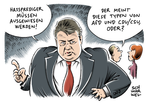 Cartoon: Hassprediger ausweisen (medium) by Schwarwel tagged salafist,salafisten,moschee,moscheen,prediger,ausweisen,verwahrlosung,spd,chef,sigmar,gabriel,kultureller,kampf,islamismus,radikal,terror,terrorismus,cdu,csu,afd,alternative,für,deutschland,innere,sicherheit,politik,religionsfreiheit,religion,hassprediger,hasspredigt,terroristen,karikatur,schwarwel,salafist,salafisten,moschee,moscheen,prediger,ausweisen,verwahrlosung,spd,chef,sigmar,gabriel,kultureller,kampf,islamismus,radikal,terror,terrorismus,cdu,csu,afd,alternative,für,deutschland,innere,sicherheit,politik,religionsfreiheit,religion,hassprediger,hasspredigt,terroristen,karikatur,schwarwel