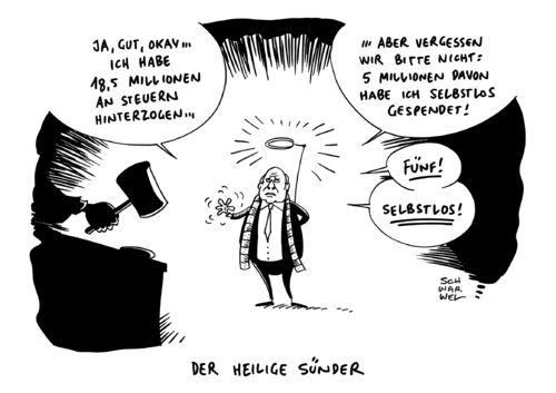 Cartoon: Hoeneß Steuersünder Spende (medium) by Schwarwel tagged hoeneß,steuerprozessauftakt,steuerhinterziehung,millionenhöhe,steuer,prozess,gericht,strafverfahren,verfahren,recht,gesetz,richter,betrug,finanzamt,sport,fußball,team,karikatur,schwarwel,spende,spendenfreude,hoeneß,steuerprozessauftakt,steuerhinterziehung,millionenhöhe,steuer,prozess,gericht,strafverfahren,verfahren,recht,gesetz,richter,betrug,finanzamt,sport,fußball,team,karikatur,schwarwel,spende,spendenfreude