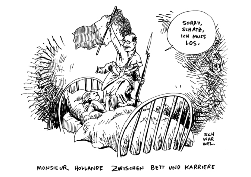 Cartoon: Hollande Bett Karriere (medium) by Schwarwel tagged frankreichs,premier,hollande,zwischen,neuem,reformwillen,und,privatleben,karikatur,schwarwel,frankreichs,premier,hollande,zwischen,neuem,reformwillen,und,privatleben,karikatur,schwarwel