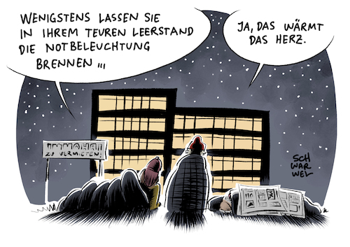 Cartoon: Immer mehr Obdachlose (medium) by Schwarwel tagged obachlos,obdachlosigkeit,arm,armut,reich,reichtum,geld,wirtschaft,finanzen,wohnung,wohnungen,wohnraum,immobilien,immobilienhai,großstädte,großstadt,kommune,kommunen,wohnungslos,wohnungslosenhilfe,miete,armutszuwanderung,hilfswerk,obdachlosenunterkunft,notschlafstellen,notschlafstelle,teestube,karikatur,schwarwel,obachlos,obdachlosigkeit,arm,armut,reich,reichtum,geld,wirtschaft,finanzen,wohnung,wohnungen,wohnraum,immobilien,immobilienhai,großstädte,großstadt,kommune,kommunen,wohnungslos,wohnungslosenhilfe,miete,armutszuwanderung,hilfswerk,obdachlosenunterkunft,notschlafstellen,notschlafstelle,teestube,karikatur,schwarwel