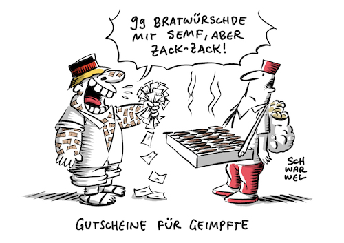 Cartoon: Impfaktion Bratwurst Gutschein (medium) by Schwarwel tagged corona,coronavirus,virus,pandemie,covid19,epidemie,abstandsregeln,aha,regeln,mundnasenschutz,impfen,impfdruck,impfung,biontech,pfizer,moderna,astra,zeneca,impfgegner,impfverweigerer,coronaleugner,coronagegner,kontaktbeschraenkungen,schnelltest,pcr,test,geimpfte,genesen,getestet,ungeimpft,cartoon,karikatur,schwarwel,gutscheine,bratwurst,impfanreiz,impfaktion,corona,coronavirus,virus,pandemie,covid19,epidemie,abstandsregeln,aha,regeln,mundnasenschutz,impfen,impfdruck,impfung,biontech,pfizer,moderna,astra,zeneca,impfgegner,impfverweigerer,coronaleugner,coronagegner,kontaktbeschraenkungen,schnelltest,pcr,test,geimpfte,genesen,getestet,ungeimpft,cartoon,karikatur,schwarwel,gutscheine,bratwurst,impfanreiz,impfaktion