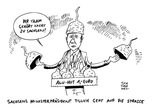 Cartoon: Islam Sachsen Tillich Merkel (medium) by Schwarwel tagged islam,sachsen,tillich,merkel,ministerpräsident,karikatur,schwarwel,straße,demo,demonstration,pegida,islamisierung,islam,sachsen,tillich,merkel,ministerpräsident,karikatur,schwarwel,straße,demo,demonstration,pegida,islamisierung