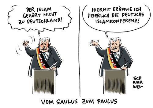 Cartoon: Islamkonferenz Seehofer (medium) by Schwarwel tagged islam,islamkonferenz,horst,seehofer,csu,cdu,politik,politiker,deutschland,heimatminister,heimatministerium,innenminister,innenministerium,flüchtlinge,geflüchtete,ausländer,ausländerfeindlichkeit,migration,asyl,asylpolitik,flüchtlingspolitik,religion,rechtsextremismus,rechtspopulismus,rechtspopulisten,populismus,wutbürger,kopftuch,kopftuchdebatte,muslime,der,gehört,nicht,zu,imam,moschee,bundesinnenminister,burka,cartoon,karikatur,schwarwel,islam,islamkonferenz,horst,seehofer,csu,cdu,politik,politiker,deutschland,heimatminister,heimatministerium,innenminister,innenministerium,flüchtlinge,geflüchtete,ausländer,ausländerfeindlichkeit,migration,asyl,asylpolitik,flüchtlingspolitik,religion,rechtsextremismus,rechtspopulismus,rechtspopulisten,populismus,wutbürger,kopftuch,kopftuchdebatte,muslime,der,gehört,nicht,zu,imam,moschee,bundesinnenminister,burka,cartoon,karikatur,schwarwel