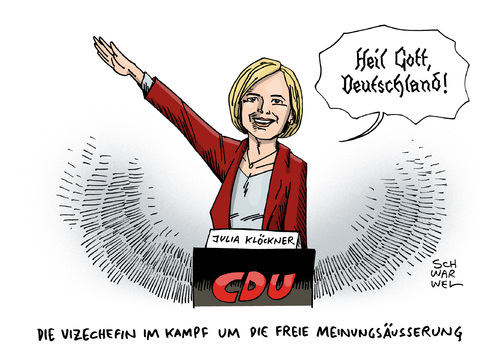 Cartoon: Julia Klöckner Hitlergruß (medium) by Schwarwel tagged julia,klöckner,hitlergruß,freie,meinungsäußerung,karikatur,schwarwel,heil,gott,deutschland,cdu,partei,rechts,hitler,vizechefin,vize,pegida,demo,demonstration,nationalsozialismus,volksverhetzung,grundrecht,julia,klöckner,hitlergruß,freie,meinungsäußerung,karikatur,schwarwel,heil,gott,deutschland,cdu,partei,rechts,hitler,vizechefin,vize,pegida,demo,demonstration,nationalsozialismus,volksverhetzung,grundrecht