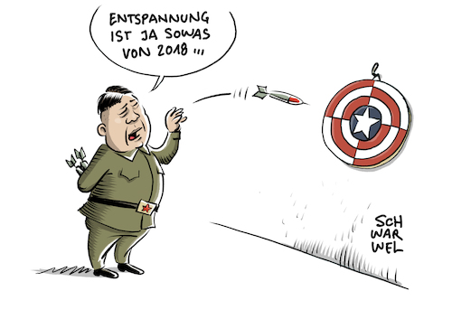 Cartoon: Kim Jong Un Entspannungspolitik (medium) by Schwarwel tagged kim,jong,un,korea,nordkorea,neujahrsansprache,neujahr,silvester,neues,jahr,politik,politiker,roter,knopf,us,usa,america,amerika,trump,atomkrieg,atomwaffe,atomwaffen,entspannungspolitik,sanktion,sanktionen,pjöngjang,machthaber,staatschef,regierungschef,diktator,diktatur,krieg,terror,waffen,gewalt,frieden,abrüstung,wettrüsten,atomprogramm,atommächte,atommacht,cartoon,karikatur,schwarwel,kim,jong,un,korea,nordkorea,neujahrsansprache,neujahr,silvester,neues,jahr,politik,politiker,roter,knopf,us,usa,america,amerika,trump,atomkrieg,atomwaffe,atomwaffen,entspannungspolitik,sanktion,sanktionen,pjöngjang,machthaber,staatschef,regierungschef,diktator,diktatur,krieg,terror,waffen,gewalt,frieden,abrüstung,wettrüsten,atomprogramm,atommächte,atommacht,cartoon,karikatur,schwarwel